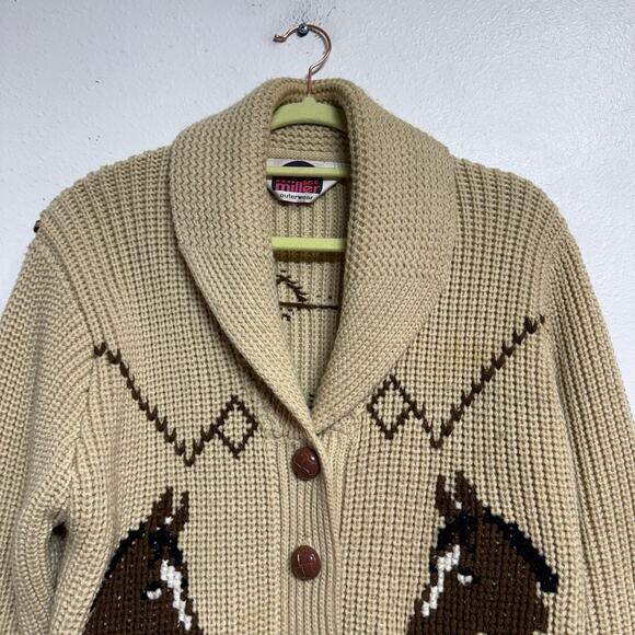 Miller Outerwear Tan Horse Vintage Cardigan Sz M - Picture 3 of 14